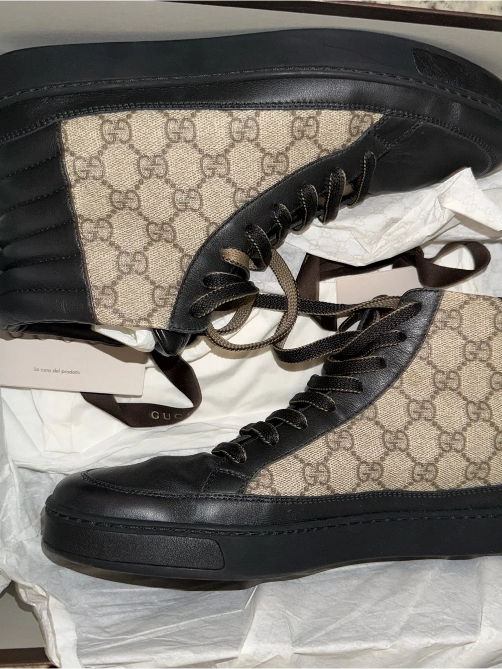 Gucci Black & Beige GG Canvas High-Top Sneakers